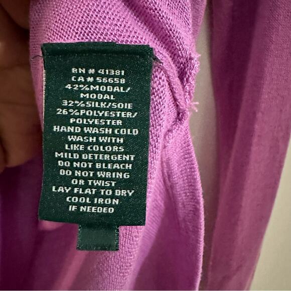 Lauren Ralph Lauren Purple Silk Blend Sweater V Neckline Size Medium Lightweight - Picture 8 of 9